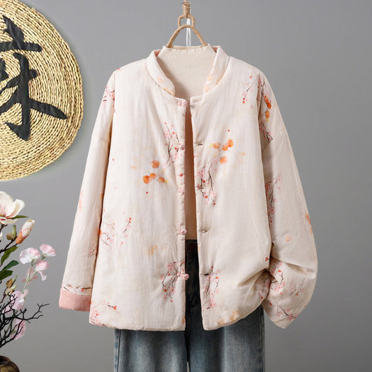 The real shot is worn on both sides, new Chinese-style retro cotton-padded jacket for women, cotton-padded national style jacquard disc buckle thickened cotton clothes in winter.