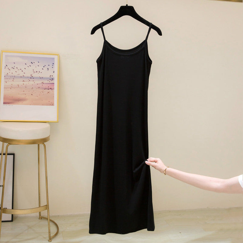 300g high-quality high-elastic threaded cotton suspender dress women's summer 2026 new backing lining with vest dress