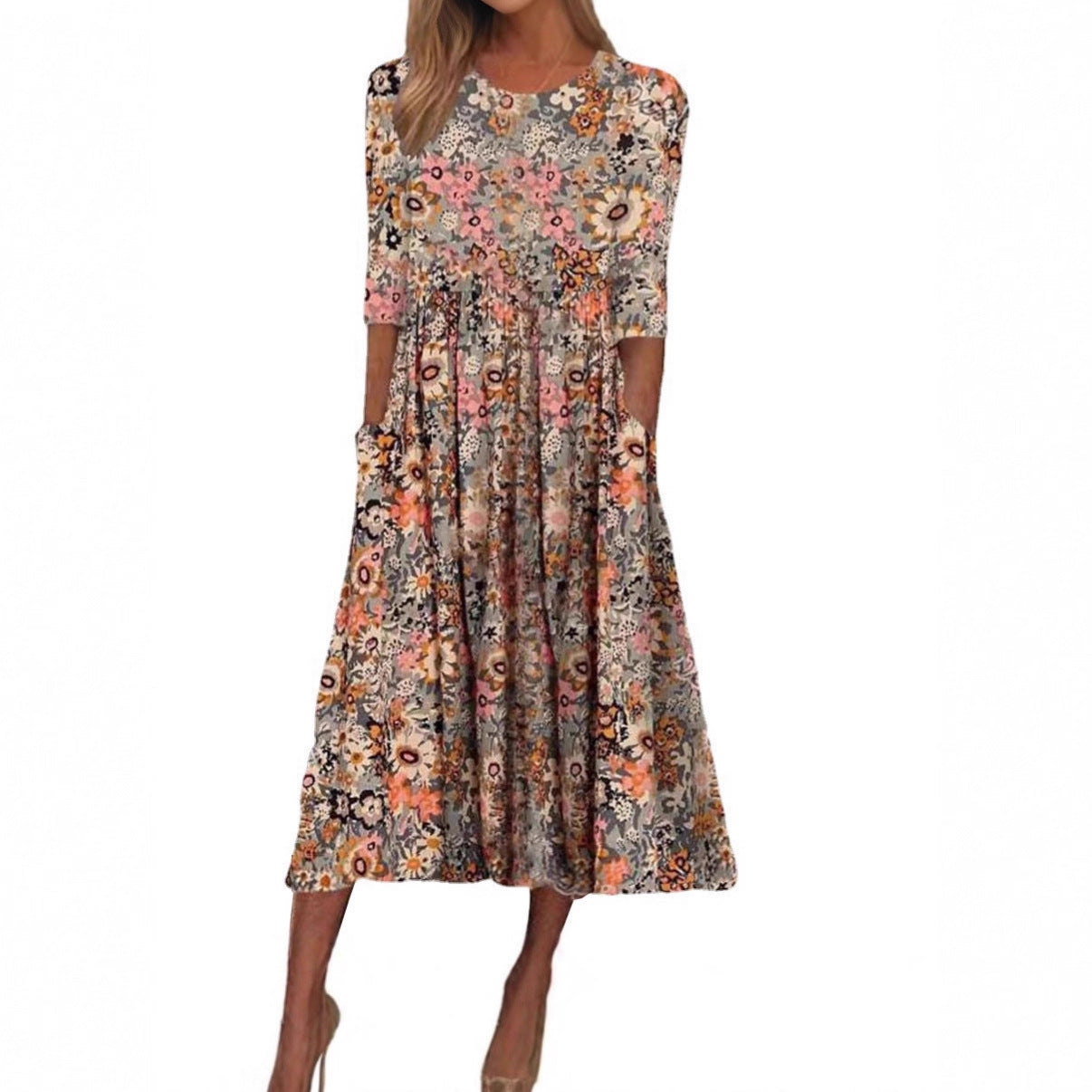 2025 cross-border Amazon independent station women's new skirt summer fashion floral print with pocket dress