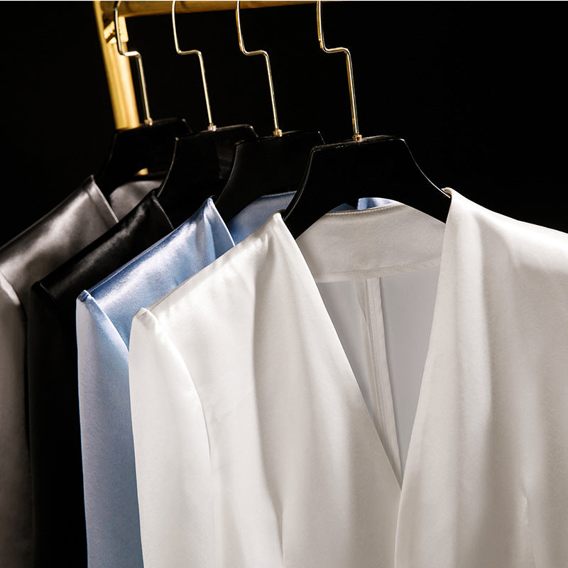 Haute couture 2025 new acetic acid collarless short-sleeved blazer women's thin no Libuxia casual small suit