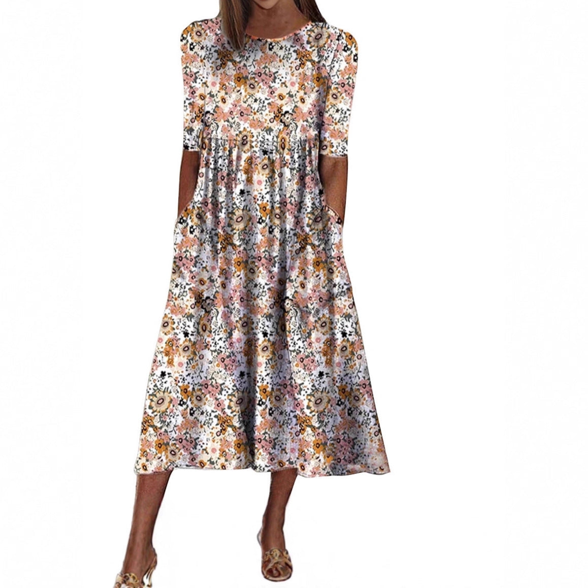 2025 cross-border Amazon independent station women's new skirt summer fashion floral print with pocket dress