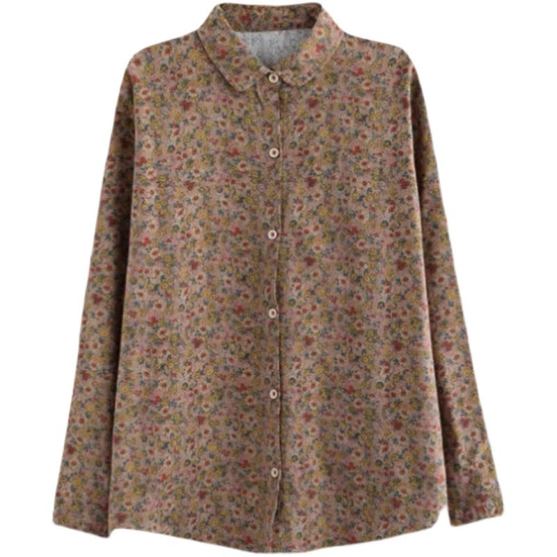Spring 2024 new cotton and linen large size literary loose floral long-sleeved shirt top women #2022