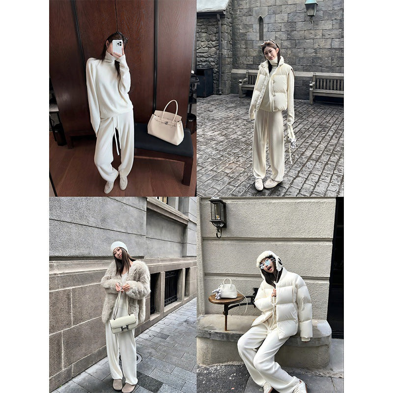 This issue B enters the rigid demand model! All-wool grandma pants women's winter drawstring casual soft waxy knitted straight-leg pants