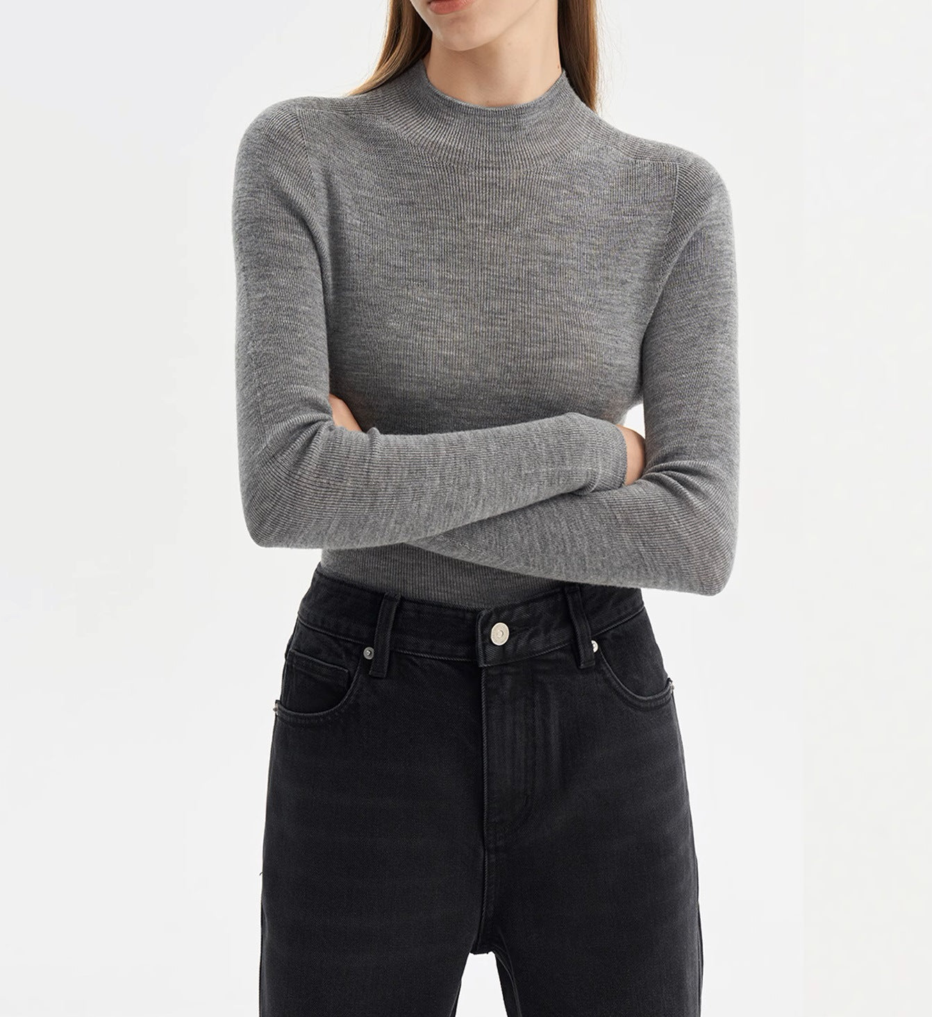 SHALLOW STREAMS Seamless all-in-one red wool sweater, semi-turtleneck sweater women's autumn and winter bottoming shirt top