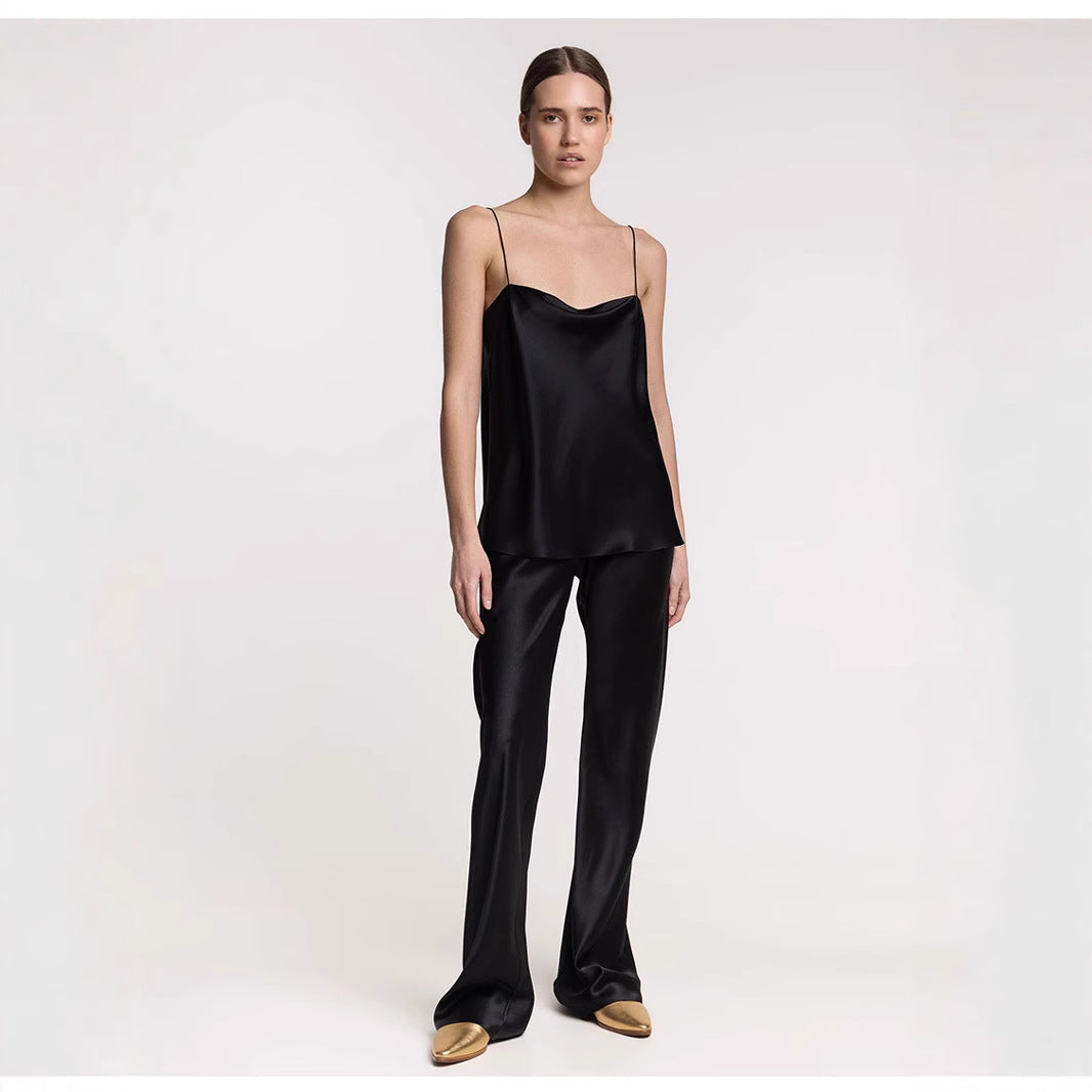 One-piece 45 ° oblique cut, high-end triacetic acid satin elastic waist small casual pants children's autumn and winter drape