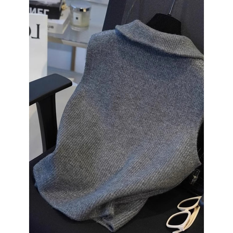 European high-end sense niche double zipper knitted vest autumn new simple casual stacking vest
