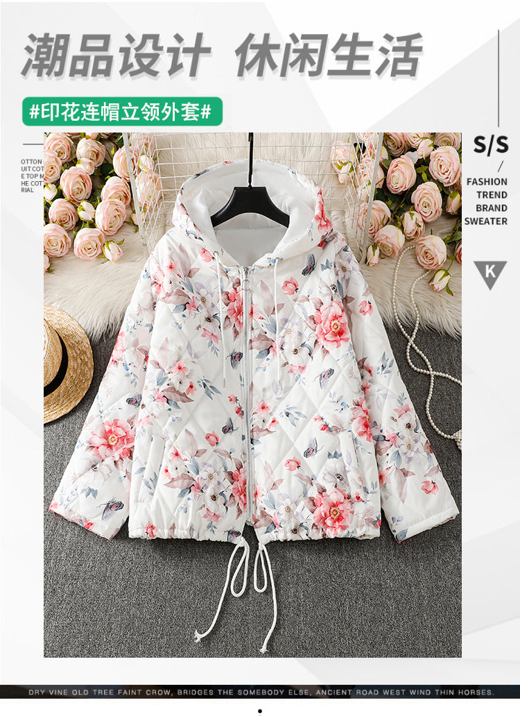 Real shot 2025 winter new hooded cotton clothes women's printing design white coat warm women's clothing