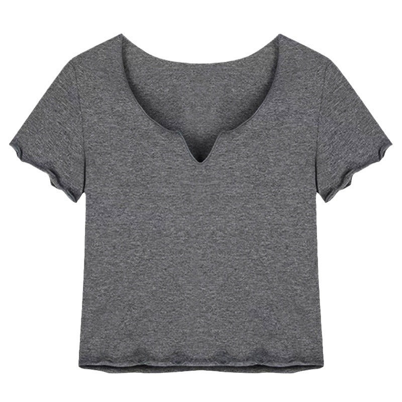 High waist dew belly button curling 2026 summer new cotton short t-shirt women's short-sleeved Spice Girl slim-fit shoulder top