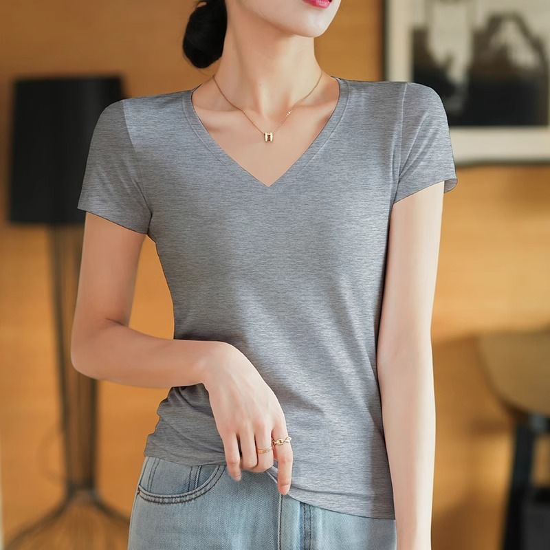 Lotus root pink short-sleeved t-shirt women's pure cotton waist summer 2025 early summer wear unique and beautiful waist pinch versatile top