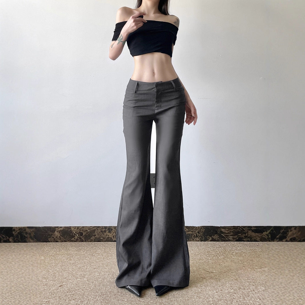 American light and mature style solid color simple low-rise slim-fitting suit pants urban commuting versatile and thin casual flared pants