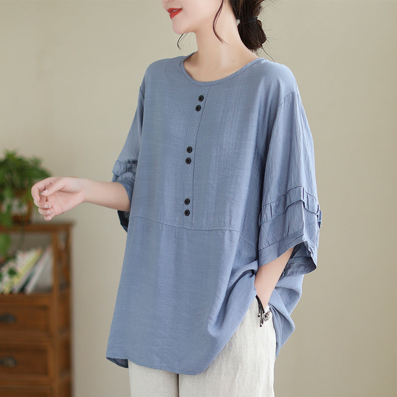 In the summer of 2024, the new cotton and linen loose large size simple casual solid color short-sleeved top T-shirt women's #8538