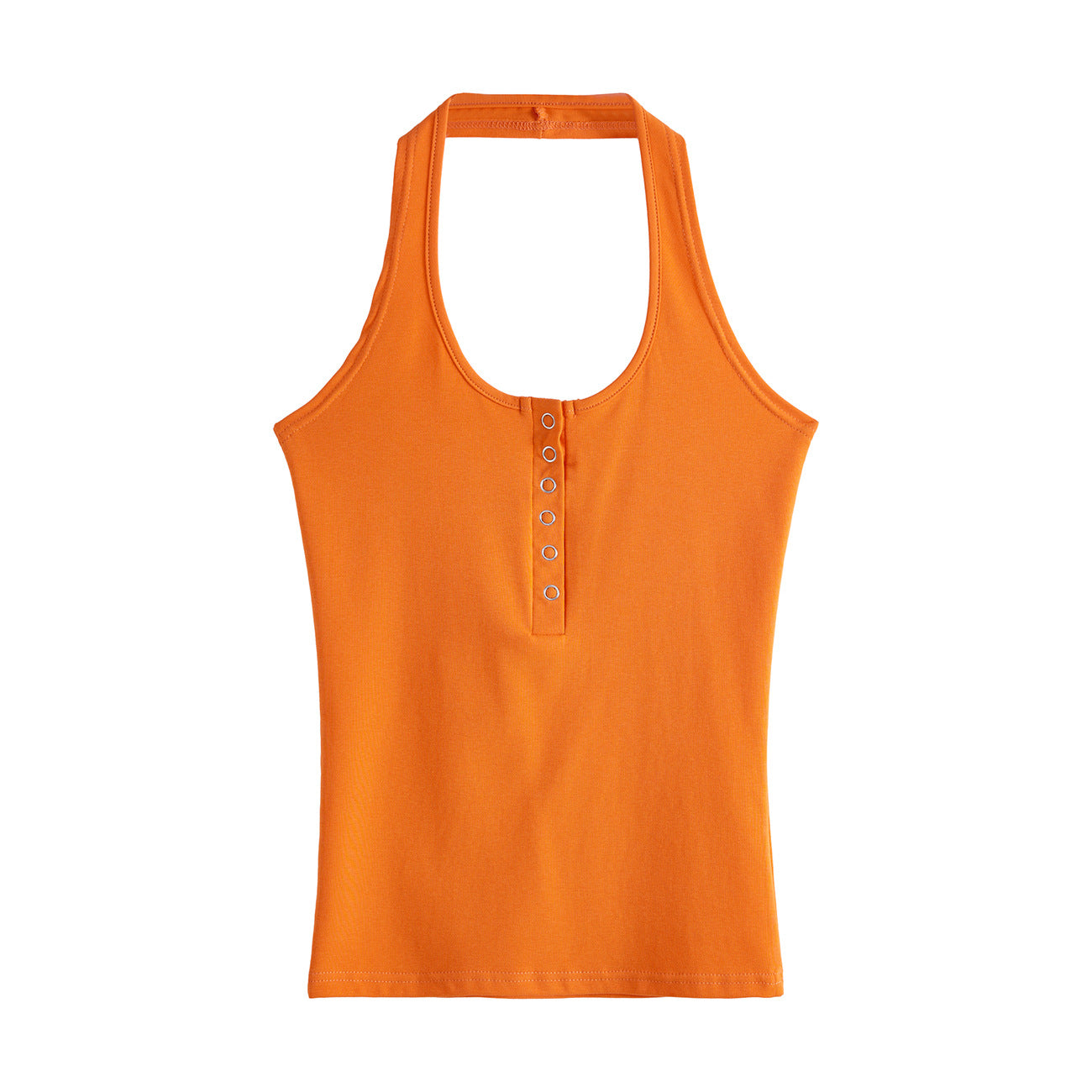 #Redo buttons #Cotton temperament Spice girl sexy vest neck sling top women's summer halter back bottoming top