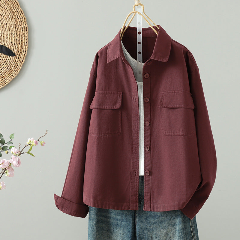 Real shirt women's long-sleeved Korean version of casual tooling autumn 2025 new small loose shirt thin coat