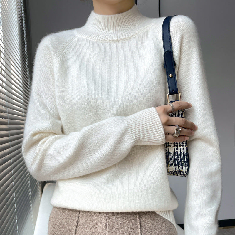 Cashmere sweater women's 100 pure cashmere semi-turtleneck pullover 2025 new winter knitted bottoming shirt thickened