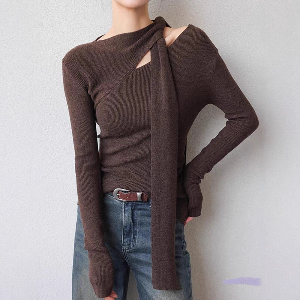 2025 autumn and winter senior feeling super good-looking soft waxy lazy wind age reduction unique chic small fragrant style coffee color knitted sweater women