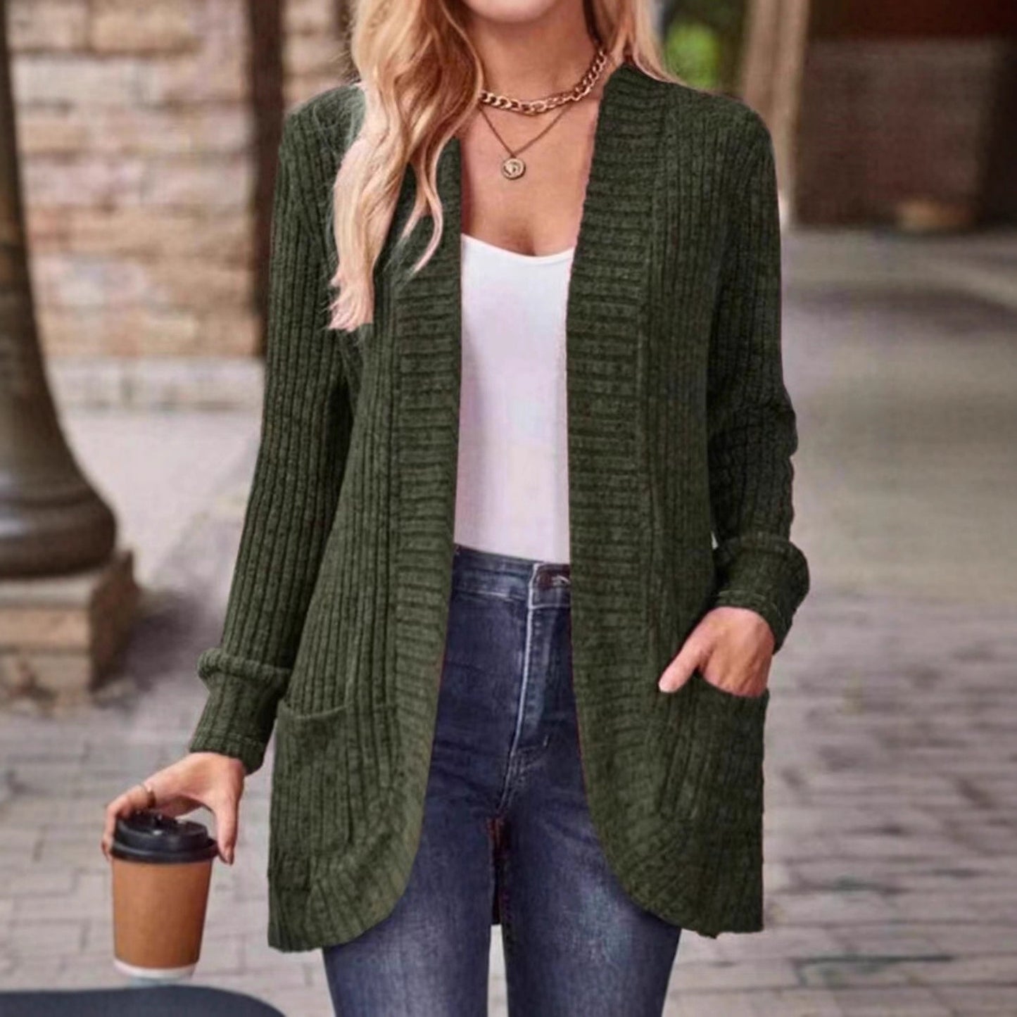 2025 cross-border autumn new product Amazon popular women's solid color polished casual splicing long-sleeved cardigan jacket