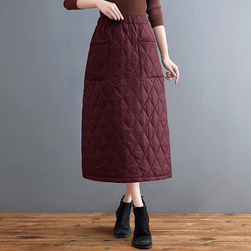 Winter 2025 new thickened cotton group half-length skirt medium and long skirt windshield winter skirt women's clothing