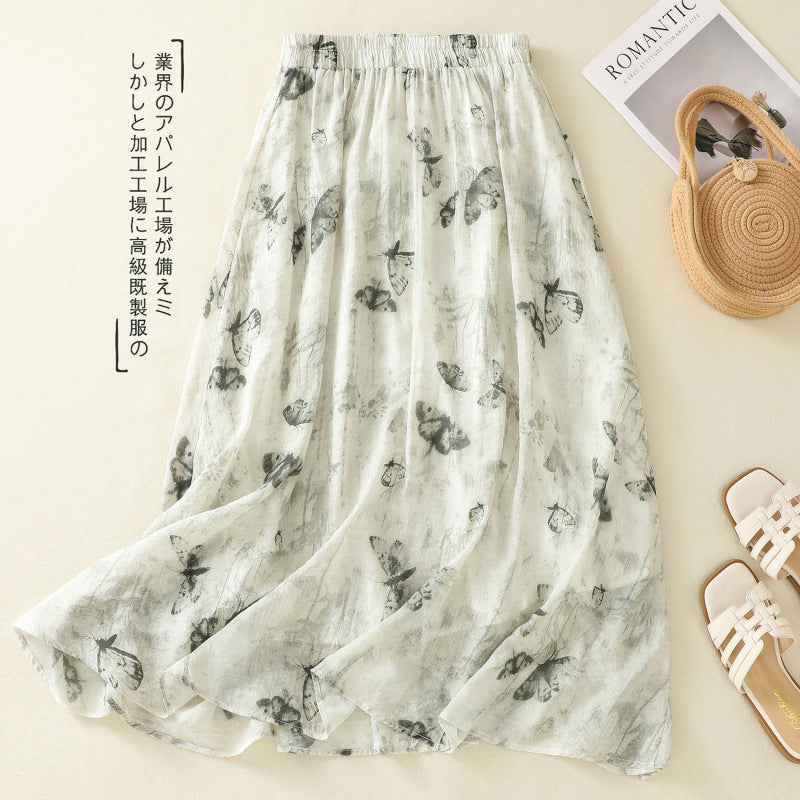 Real shot 2025 summer new new Chinese skirt women's ink printing lined a-word skirt women's clothing