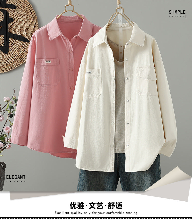 Real shot shirt women's long-sleeved Korean version design sense 2025 autumn new Korean version casual lazy style shirt jacket