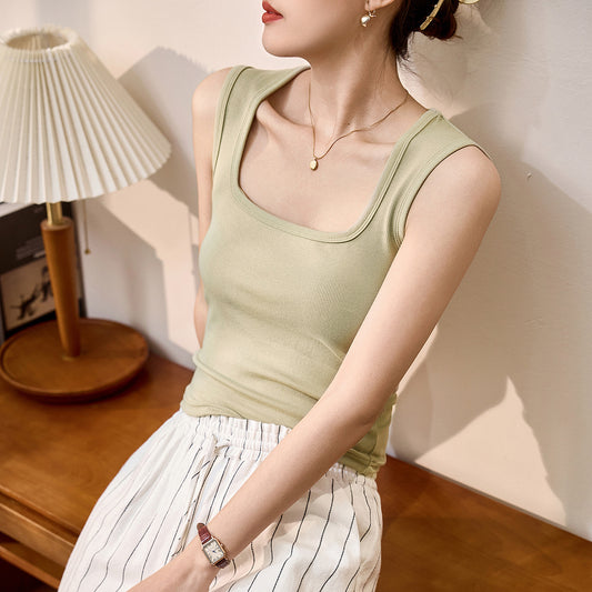 #260g Youke silk, Zhen quality #breast cover wide shoulder sling vest women's summer square neck high waist short top