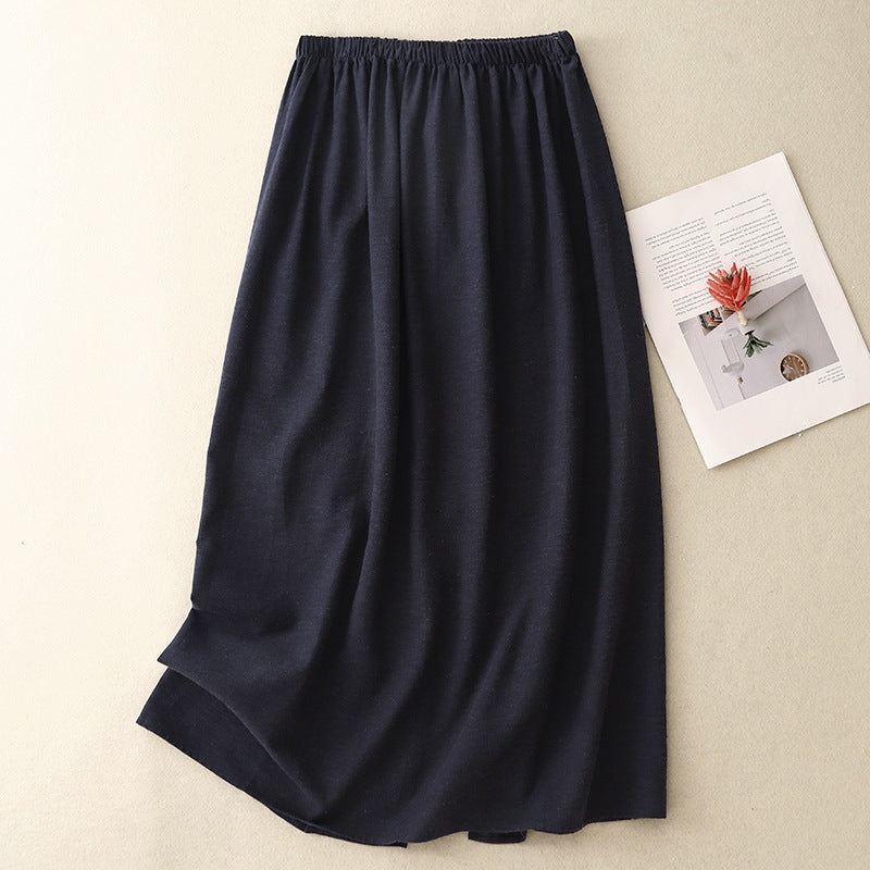 In the summer of 2025, the new cotton and linen blended breathable loose and simple rear split skirt women