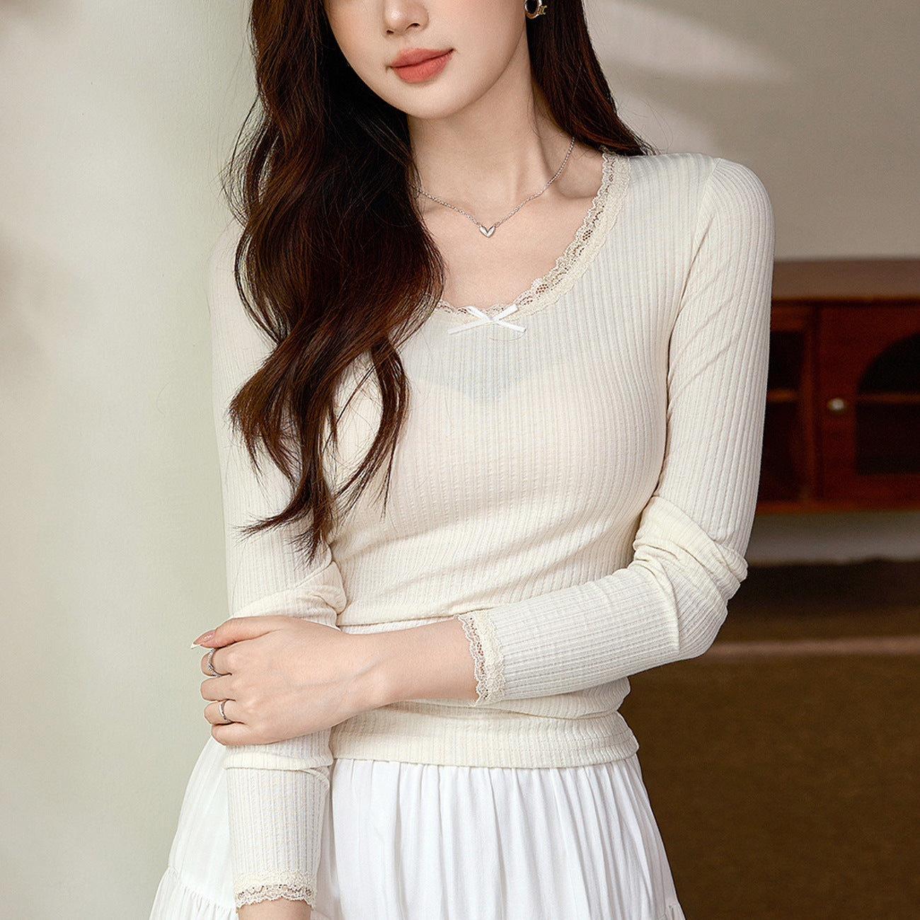 #Excellent choice #Slightly transparent sexy lace T-shirt women's long-sleeved 2026 autumn new pure desire bottoming shirt