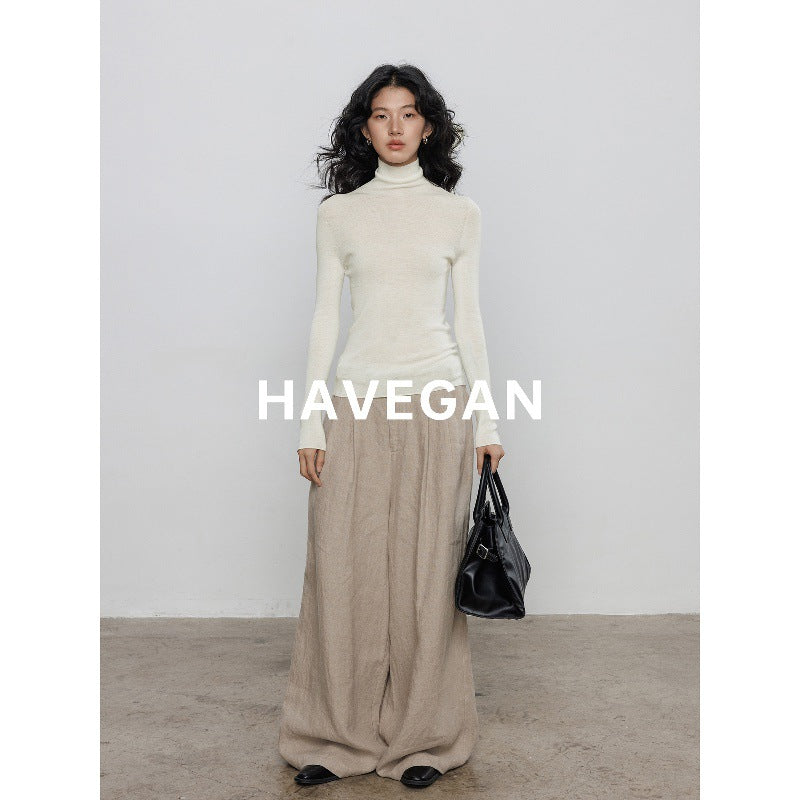 HAVEGAN/Winter turtleneck seamless integrated skin-friendly knitted bottoming shirt women's wool stretch-inside top