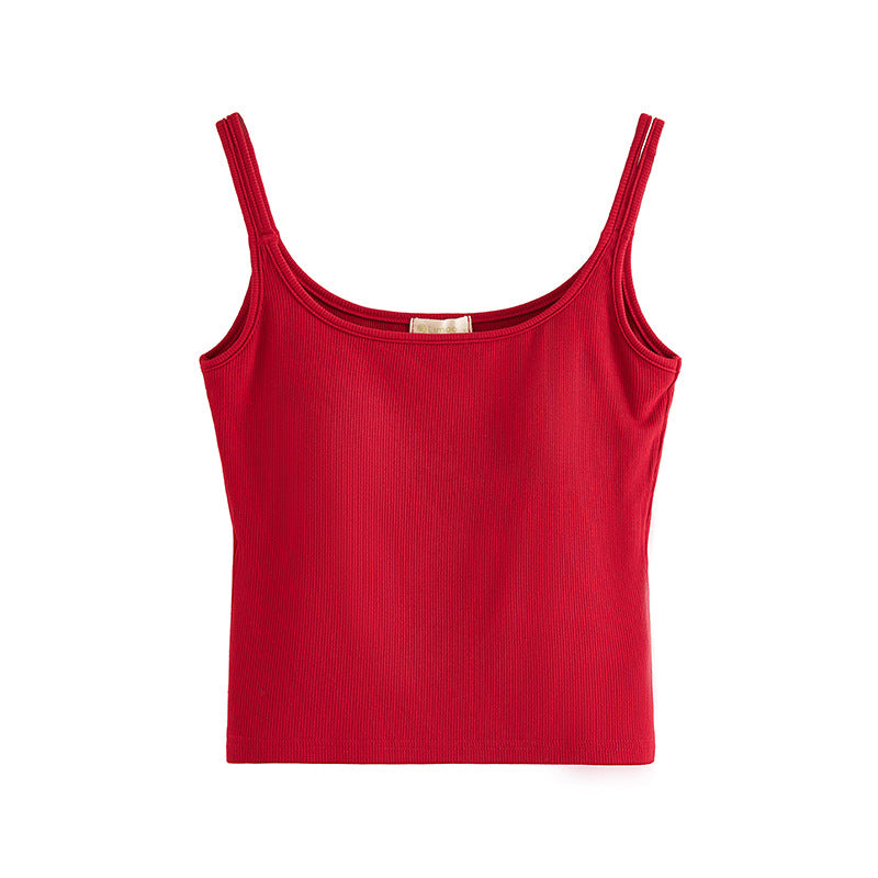 One-piece sling vest with chest pad for women's summer 2026 new high-elastic cotton breast cover U-neck tube top sleeveless top