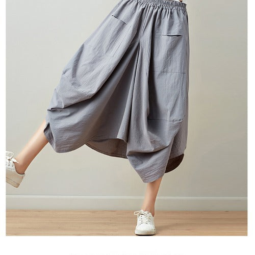 Real shot 2025 summer new literary loose solid color cotton and linen elastic waist skirt lantern skirt woman #1381 #