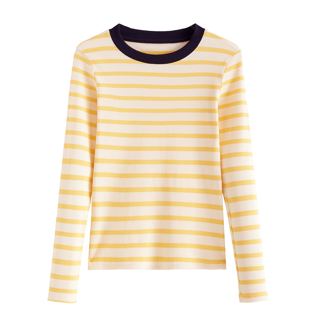 #Selection of pure cotton #Contrasting striped round neck long-sleeved T-shirt women's 2026 autumn and winter new slim-fitting and thin bottoming top
