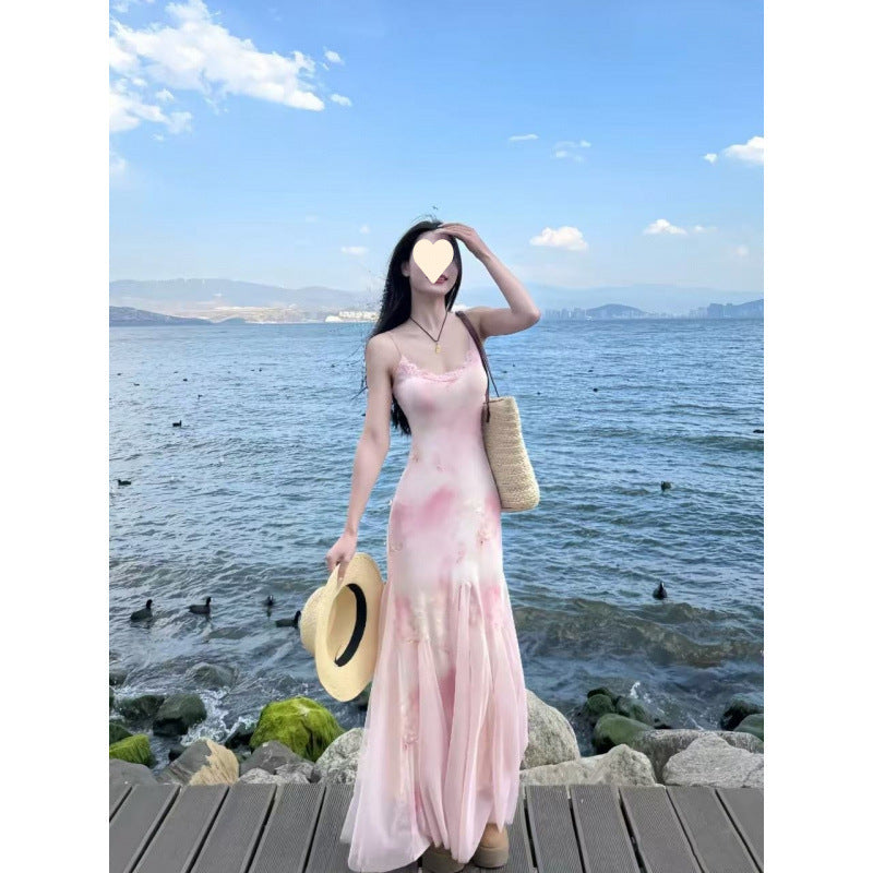 Thai dopamine island resort atmosphere, pure desire, sweet and spicy, super fairy girl, floral mesh hip wrap, slip dress