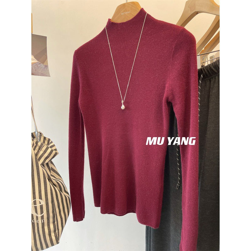 Choose it inside MUYANG! Ultra-fine 100% Merino wool semi-turtleneck knitted sweater women's top bottoming shirt