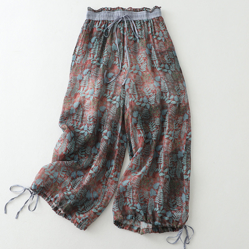 2024 summer new literary and retro casual loose printing nine-point pants women #2275