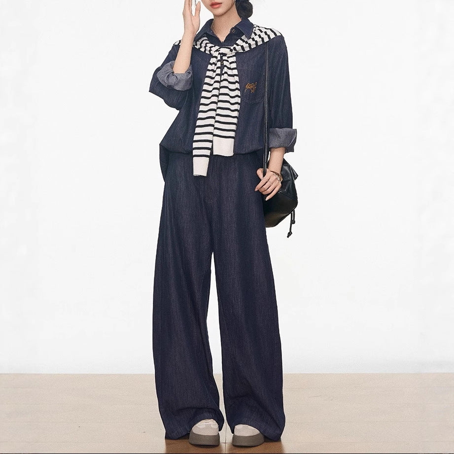 WESTAYONE denim suit women's 2025 new denim jacket Tencel jeans + shawl