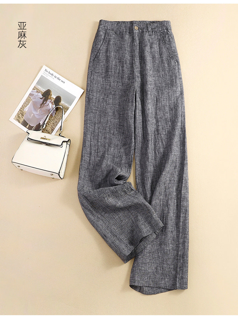 1273 #real shot in the spring of 2024, the new cotton and linen high waist drape literary and loose and thin straight trousers women