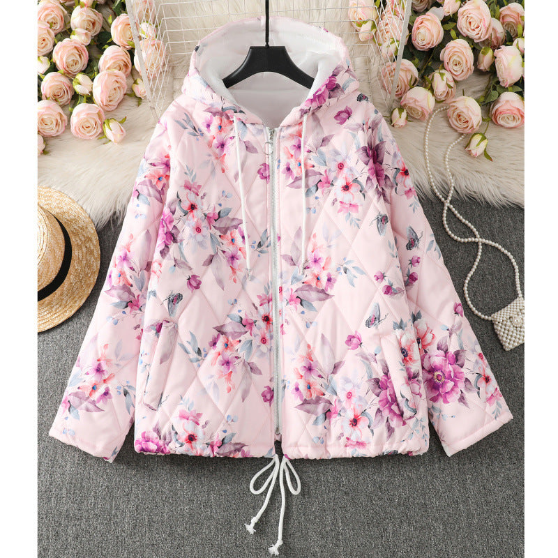 Real shot 2025 winter new hooded cotton clothes women's printing design white coat warm women's clothing