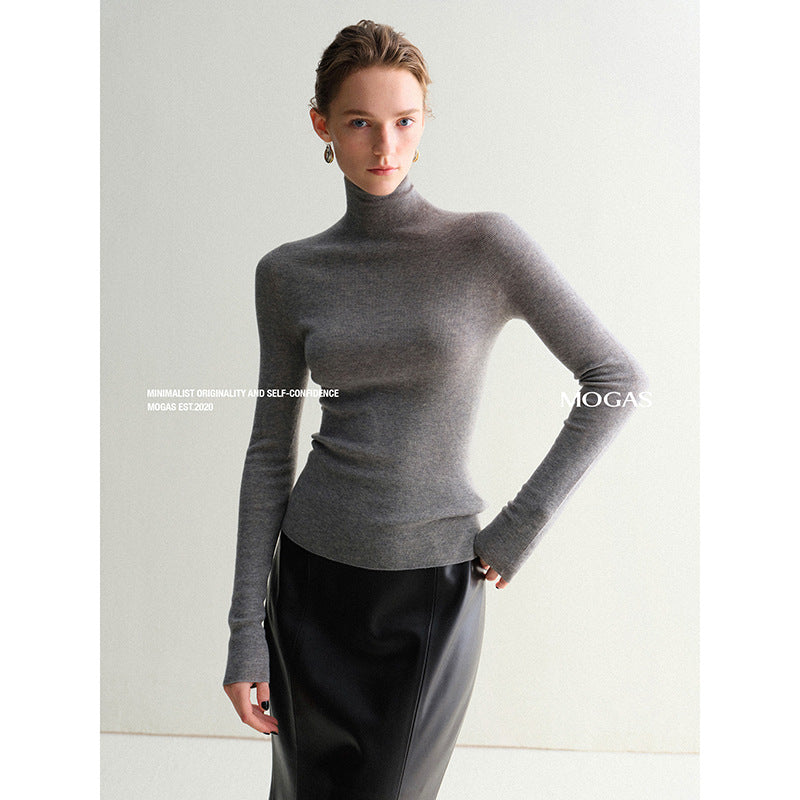 Mogas Skin Enjoy "Soft Gold" Cashmere Mulberry Silk Seamless First Line Ready-to-Wear High Neck Bottom Knitted Sweater