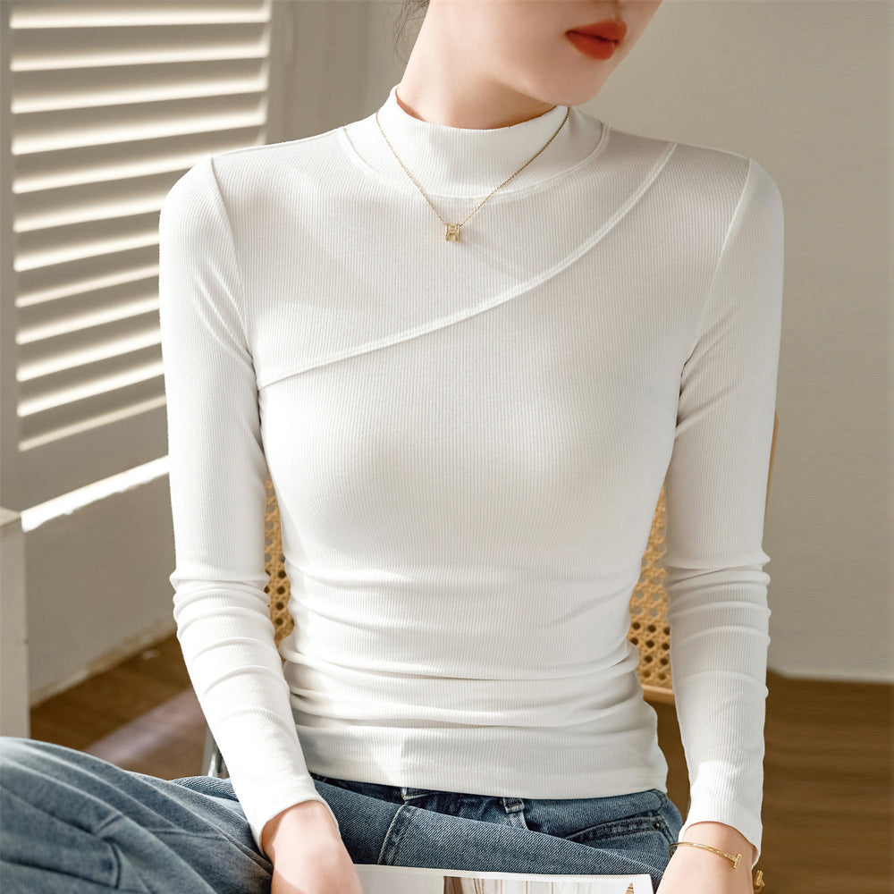 Skinny bottoming shirt for women's autumn and winter 2026 new stand-up collar long-sleeved T-shirt, thin inner with velvet heating and warm top