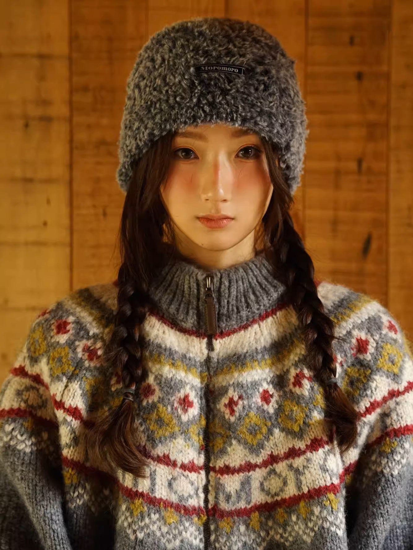 Moromoro Fair Island sweater women's autumn new vintage college style lazy style turtleneck knitted cardigan jacket