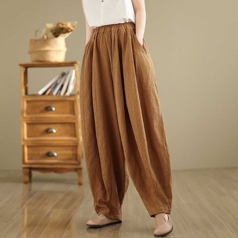 Real shot 2025 spring new casual loose solid color elastic waist bloomers women's trousers radish trousers #6822
