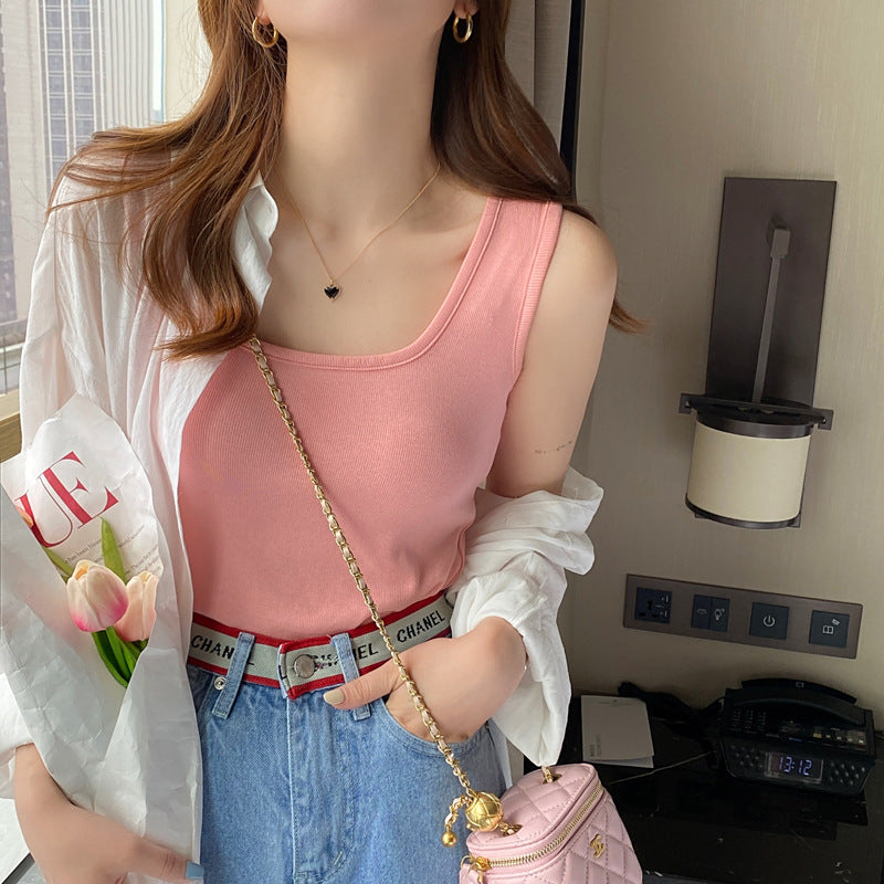 Square collar wide shoulder sling vest women's summer wear 2026 summer new slim and thin versatile sleeveless bottoming top