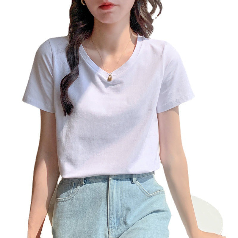 pure cotton white t-shirt women's short-sleeved summer 2025 new loose thin bottoming shirt with solid color thin top
