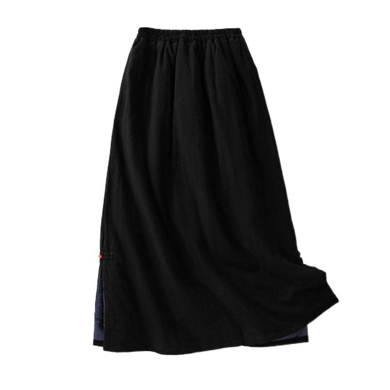 Real shot 2025 autumn and winter new Chinese style literary and retro black skirt A version thin winter cotton skirt