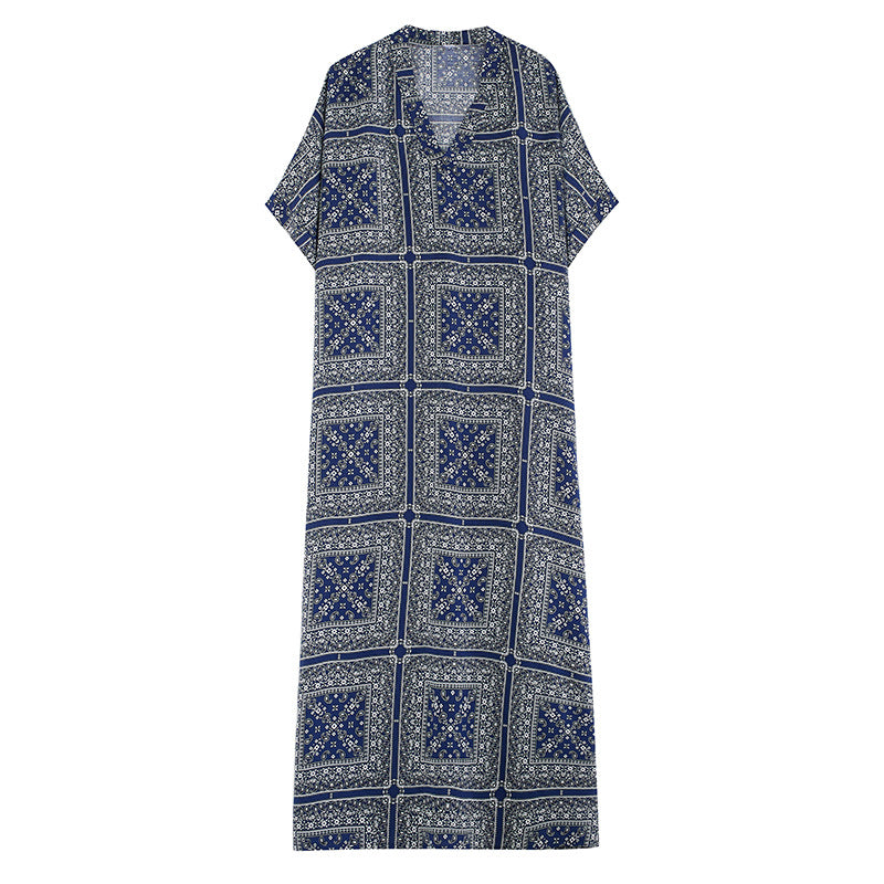 Real shot 20224 spring and summer V-neck thin cotton and linen large size loose literary holiday wind beach skirt retro long robe