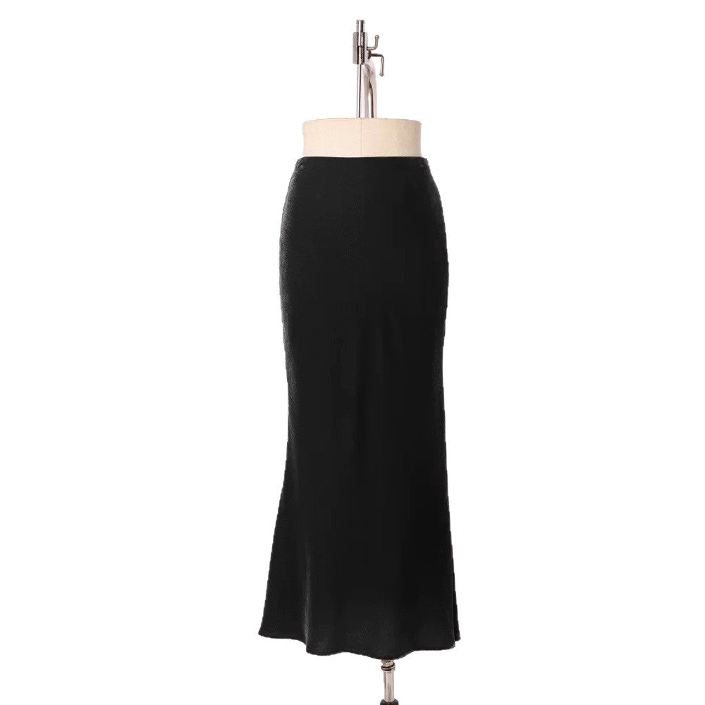 2025 autumn and winter new silk velvet long half-body elastic waist split French 45 ° oblique cut fishtail A-shaped skirt