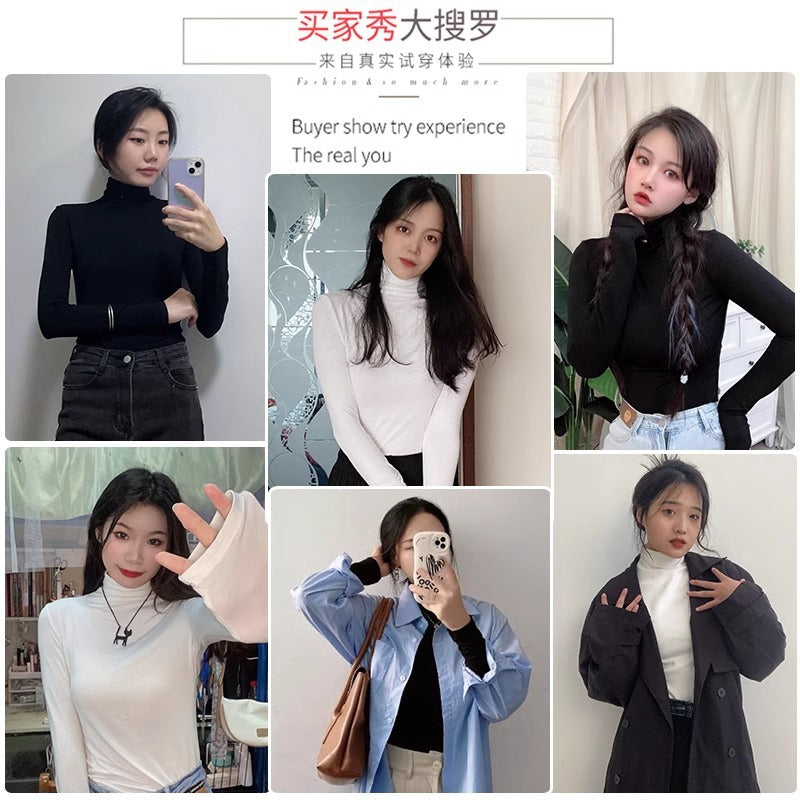 German velvet black turtleneck bottoming shirt for women's inner wear, autumn and winter 2025 new age-reducing and thin long-sleeved velvet thickened top
