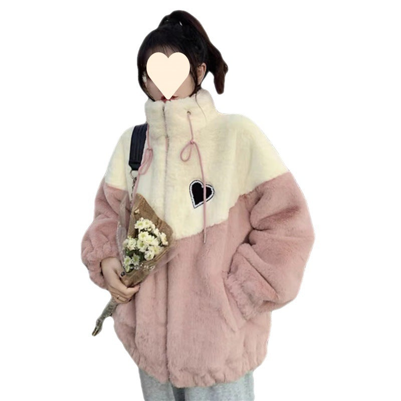 Fleece thickened sweater girl 2025 autumn and winter clothing junior high school high school students cotton-padded jacket