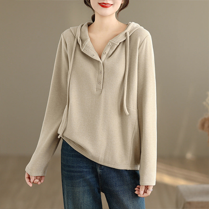 Real shot 2025 autumn new German velvet thermal hooded solid color loose long-sleeved sweater women