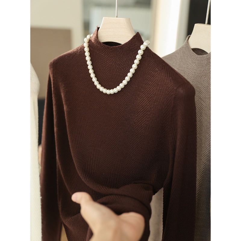 Machine washable 60 ultra-fine worsted full wool sweaters with fish bone pattern and thin seamless long-sleeved knitted sweaters and tops for women's autumn and winter