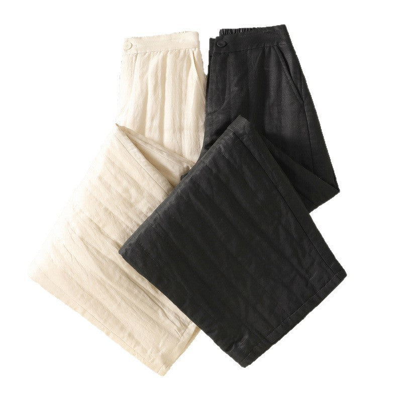 Real shot cotton pants women's winter 2025 new outer wear thickened warm high waist loose wide leg pants